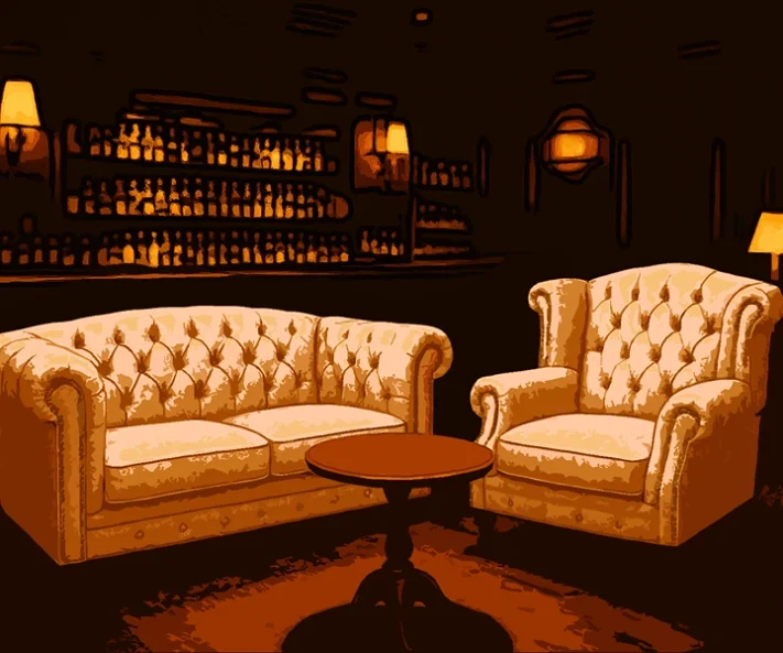 バニーガールバーの豪華なチェスターフィールドソファ